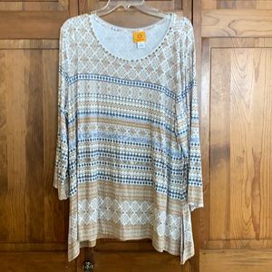Tunic multi colored soft blue tan white Ruby Rd